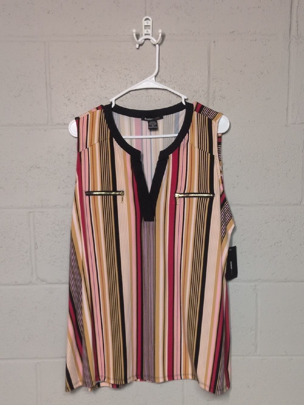 Robert Louis Striped Sleeveless V-Neck Blouse Multicolor Size 2X NWT